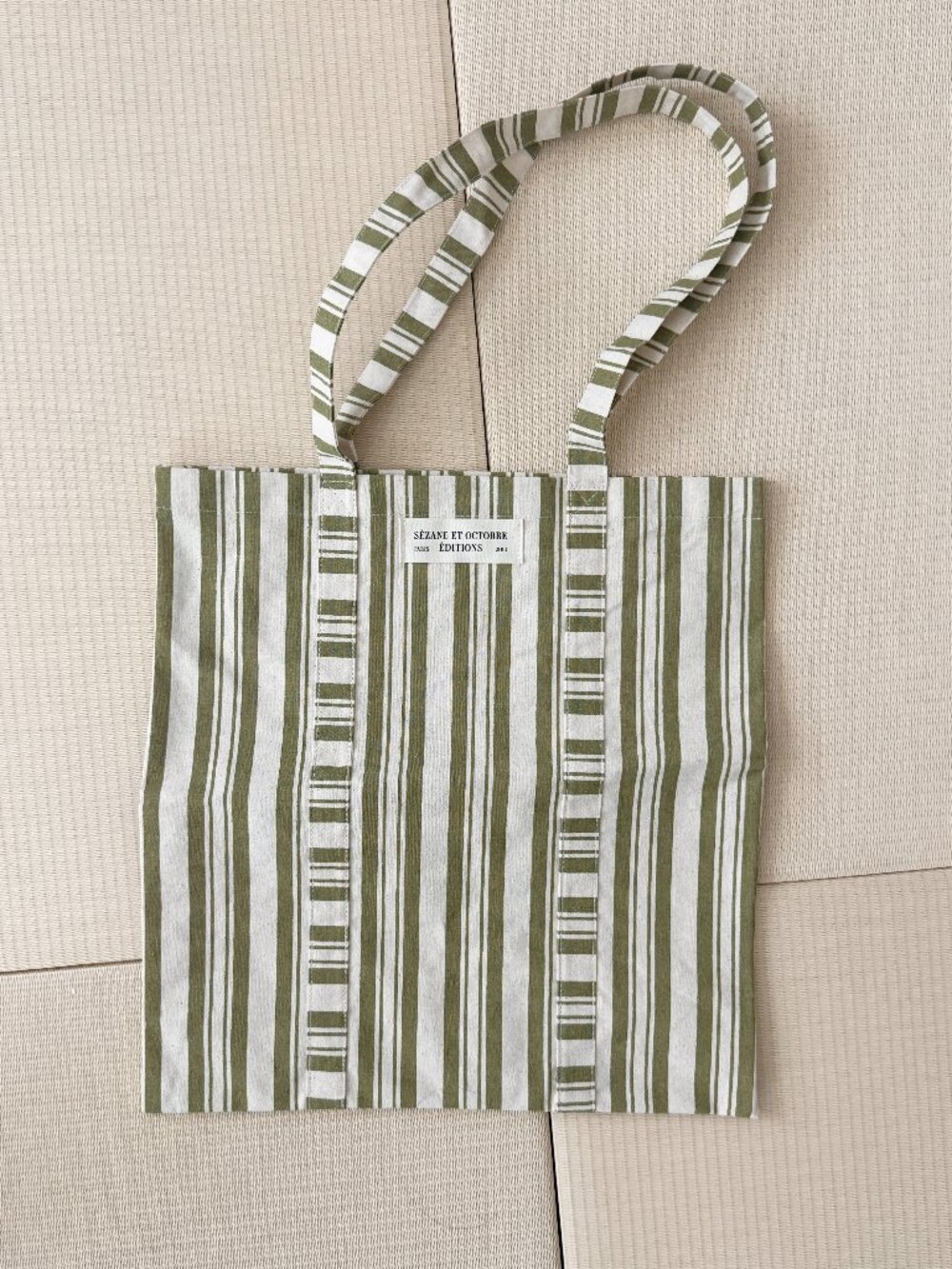 NWOT - Sezane Green Striped Canvas Tote